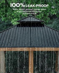 10x10ft Wood Gazebo Double Galvanized Steel Roof for Backyard Patio Garden Lawn