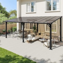 10x20ft Hardtop Gazebo Wall Mount Lean-to Sloped Roof for Porch Deck Backyard