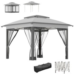 Gray 12&prime; x 12&prime; Backyard Party Cabana Gazebo, with 3 Level Adjustable Height