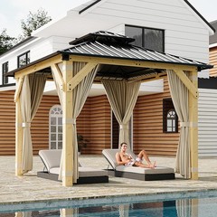 10×10 Ft Wood Gazebo, Upgrade Spruce Frame and Double Galvanized Steel Roof