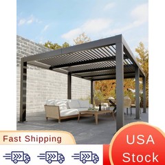 12 Ft x 16 Ft Adjustable Louvered Roof All-Aluminum Louvered Pergola Gray Hardto