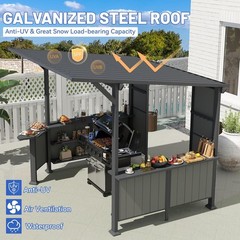 9X10FT Outdoor Hardtop Grill Gazebo with Storage Shelves and Expansion Platform