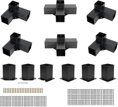 4×4 Pergola Bracket Kit 3.5×3.5 Inner, 3- & 4-Way Brackets with Bases Black
