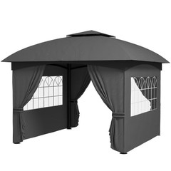 Outsunny 11&prime; x 11&prime; Outdoor Gazebo with Curtains, Dark Gray, Church Windows