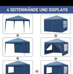 Blue Pop-Up Portable Canopy Tent with Sidewalls, Square Iron Frame