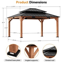 Rosewood Gazebo 12&prime; x 16&prime; Cedar Framed Gazebo with Double Galvanized Steel Roof