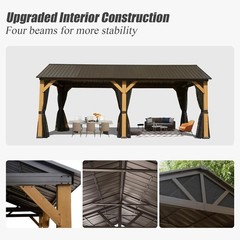 Cedar Wood 12&rsquo;x20&prime; Outdoor Gazebo with Versatile Ceiling Hooks & Sloping Roof