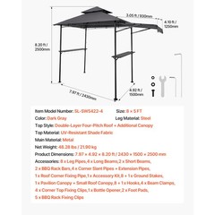 Uimoso 8&rsquo;x5&prime; Grill Gazebo Side Awning BBQ Shelter Canopy Tent w/ Shelves Hooks