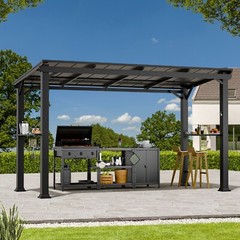 Hardtop Grill Gazebo 6&rsquo;x12&rsquo;with Side Shelf, Outdoor Gazebo with Bottle Opener