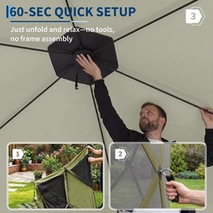 Gazebo Screen Tent 12x12FT 6-Sided Removable Canopy Bite-Proof Mesh Green