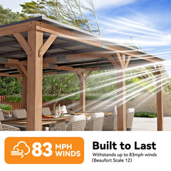 Cedar Wood Gazebo Pavilion 20&prime; x 20&prime; with Hardtop Steel Slope Roof for Patio