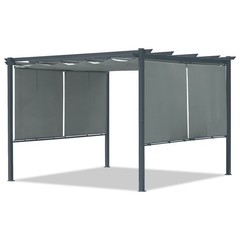 10x12ft Outdoor Pergola w/ Shade Cover Retractable Canopy & Roller Shade – Gray