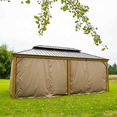Domi 12&prime; x 20&prime; Outdoor Hardtop Gazebo Aluminum Wood Grain Frame w/Sidewalls