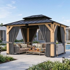10&rsquo;x12&rsquo;Outdoor Hardtop Wood Gazebo with Cedar Frame&Galvanized Steel Double Roof