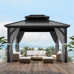 10X10FT Hardtop Gazebo HD Aluminum Pavilion w/ Double Metal Roof Mosquito