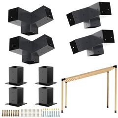 Pergola Kit, Slanted Roof Pergola Bracket, 3-Way Brackets with Post Base Kit, Lo