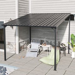 10×10 FT Outdoor Large Hardtop Gazebo Pergola Lean to Wall-Mounted Carport