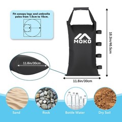 MoKo 120 LBS Zipper Top Sand Bags for Canopy 46.5 x 30cm/18.3 x 11.8in, Black