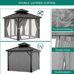 Hardtop Gazebo Heavy-Duty Aluminum Pavilion with Double Metal Roof Mosquito
