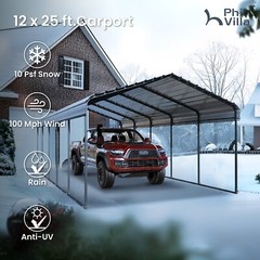 12×25 ft Galvanized Roof Steel Carport Outdoor Heavy Duty Gazebo Garage Shelter