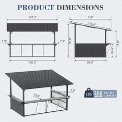 10 x 12 ft Metal Lean-to Hardtop Grill Gazebo with 3 Side Storage Shelves