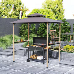 8 Ft. X 5 Ft. Natural Wood Grill Gazebo, Double Tiered Outdoor BBQ Gazebo with 2