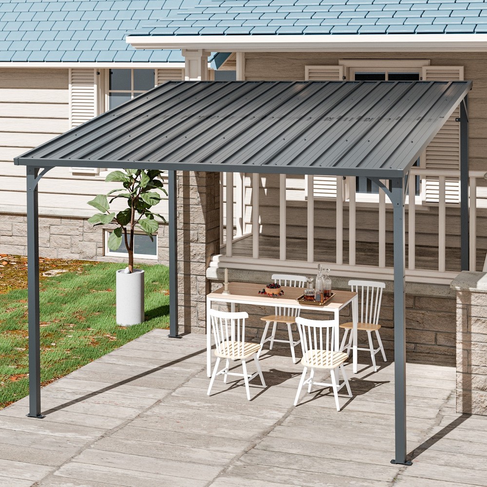 Outdoor Pergola Large Galvanized Steel Lean to Wall-Mounted Pergolas for BBQ