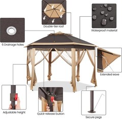 13×13 Pop up Gazebo Hexagonal Outdoor Canopy Shelter Instant Patio Gazebo Sun