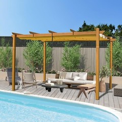 9’ x 13’ Outdoor Retractable Pergola Against The Wall w/Canopy Aluminum