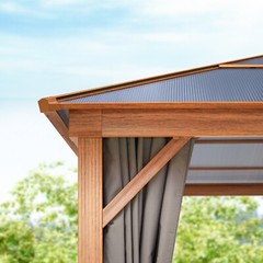 Hardtop Gazebo Polycarbonate Roof Aluminium Frame 10×10 10×13 13×13 ft Wood-Look