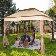 gazebo water proof, foldable, beige w/steel frame and mosquito repellent mesh