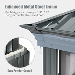 Domi 12x12Ft Hardtop Gazebo Double Roof w/Curtain&Netting,Built-in gutter system