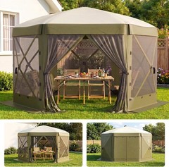 Gazebo Screen Tent 12x12FT 6-Sided Removable Canopy Bite-Proof Mesh Green