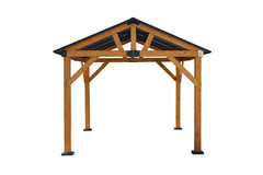 Garden Fir Wood Carport Pavilion Gazebo Hard Top Steel Metal Roof Wooden Frame