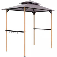 8 Ft. X 5 Ft. Natural Wood Grill Gazebo, Double Tiered Outdoor BBQ Gazebo with 2