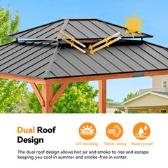 Outdoor Gazebo 13&prime; x 15&prime; Cedar Framed Double Galvanized Steel Roof for Backyard