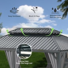 Domi 14x24FT Outdoor Hardtop Gazebo Aluminum Double Roof w/Curtain&Netting, Grey