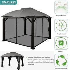 Durcover 10X12Ft Replacement Mosquito Netting Universal Gazebo Netting Zippers