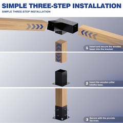Pergola Kit, Slanted Roof Pergola Bracket, 3-Way Brackets with Post Base Kit, Lo