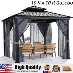 10 ft x 10 ft Hardtop Gazebo, Outdoor Permanent Pavilion, with Double Metal Roof