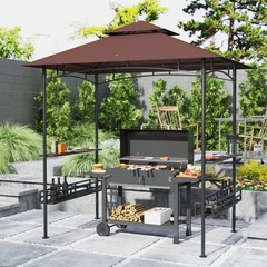 8&prime; x 5&prime; Grill Gazebo 2-Tier Outdoor BBQ Gazebo Dark Brown