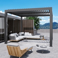 Outdoor Louvered Pergola With Adjustable Louvered Roof Gutter Guard for Patio