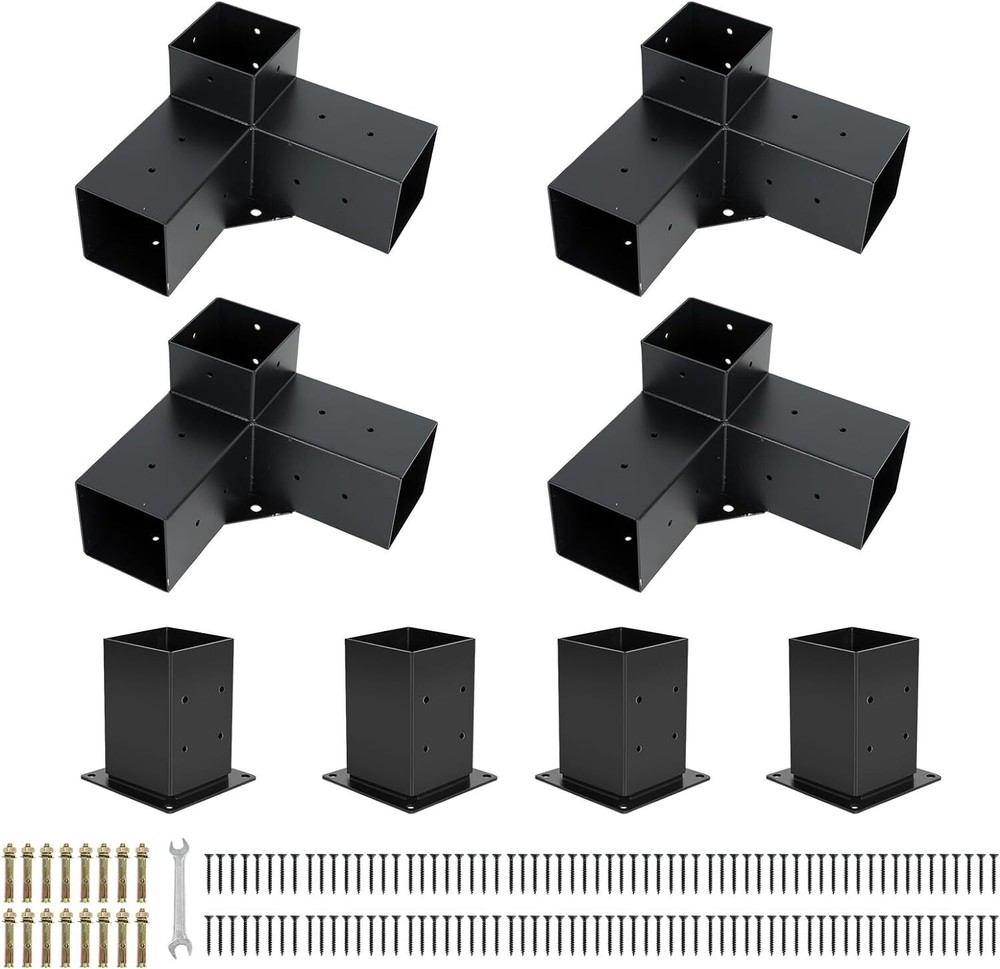 Pergola Brackets Kit 3-Way Right Angle Corner Bracket with Black Powder Coated
