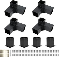 Pergola Brackets Kit 3-Way Right Angle Corner Bracket with Black Powder Coated