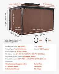 Outdoor Gazebo Privacy Curtain 12x 12 x 6.9 ft Waterproof Gazebo Curtains Coffee