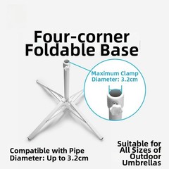 White Folding Umbrella Stand Iron Construction Wide 4-Leg Base for Stability