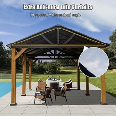 Cedar Wood 12&rsquo;x20&prime; Outdoor Gazebo with Versatile Ceiling Hooks & Sloping Roof