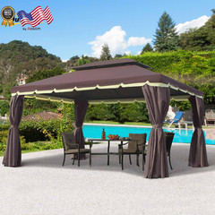 10&prime; X 13&prime; Patio Gazebo with Netting and Curtains Coffee