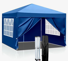 Blue Pop-Up Portable Canopy Tent with Sidewalls, Square Iron Frame