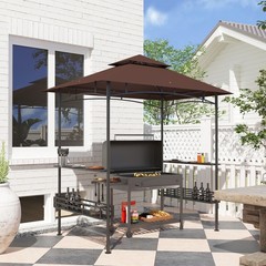 8&prime; x 5&prime; Grill Gazebo 2-Tier Outdoor BBQ Gazebo Dark Brown
